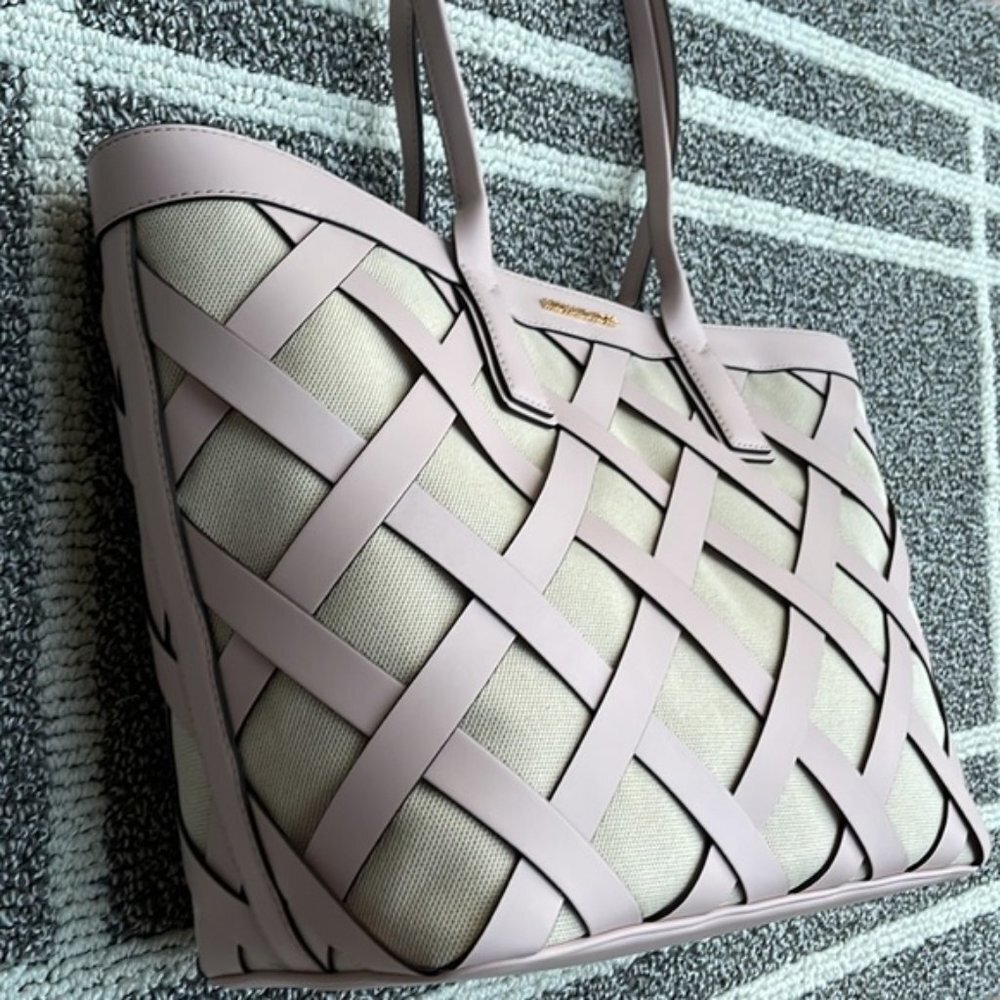 Michael Kors Sienna Large Tote Shoulder Bag Powder Blush Leather Canvas - Picture 3 of 16